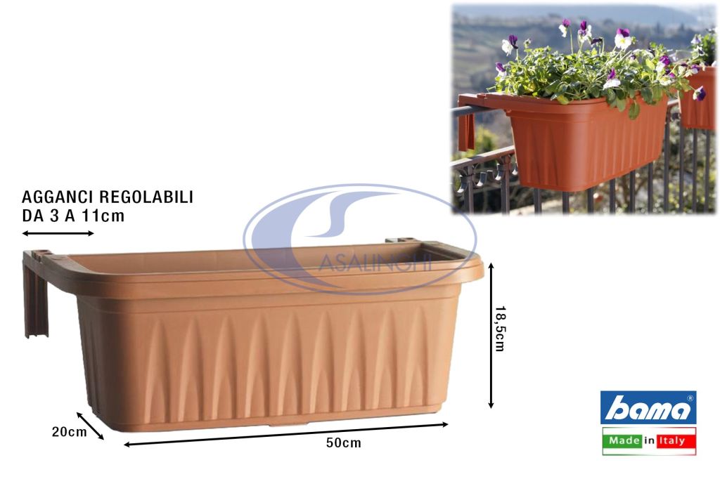 Fioriera da balcone Rondine con aggangi regolabili Bama 50 cm