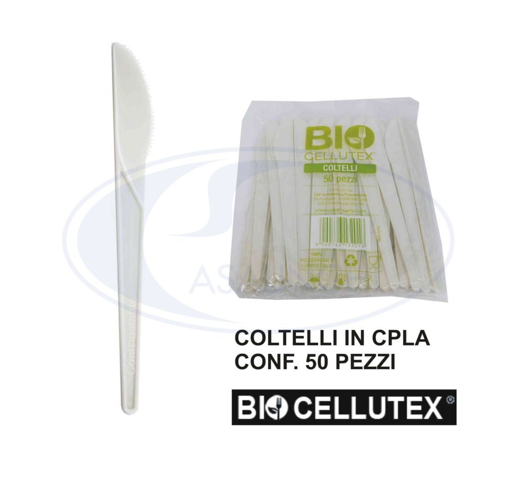 COLTELLI IN CPLA CONF. 50 PZ. BIANCO BIO CELLUTEX - Big House Shop