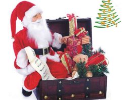Babbo Natale Nel Forziere Dei Regali Cm.36X30X36H Con Movimento E Luci-8034052589253