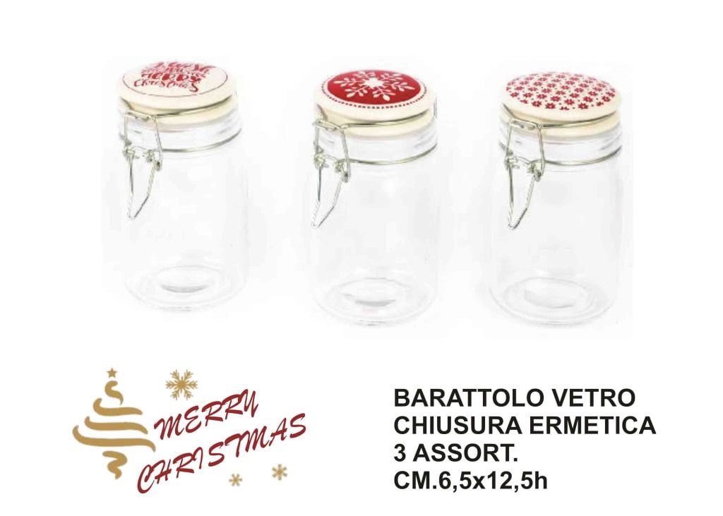 BARATTOLO VETRO CHIUS. ERM. CM.6,5X12,5h CHRISTMAS - Big House Shop