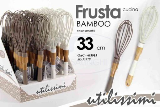Frusta Cucina Silicone Cm.33 Manico Bamboo-8025569693915
