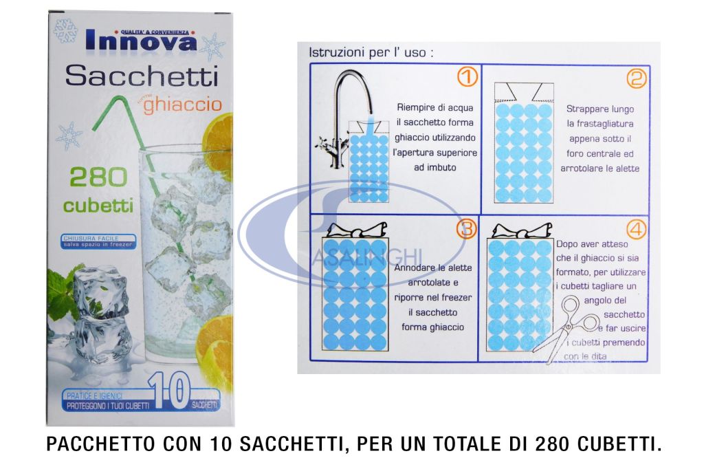 10 SACCHETTI GHIACCIO FREEZER PER UN TOTALE DI 280 CUBETTI