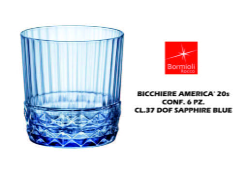 Bormioli rocco america'20s sapphire blue rocks, 6 bicchieri