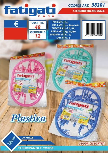 Stendino Stendibiancheria Bucato in Plastica Ovale con 20 Pinze