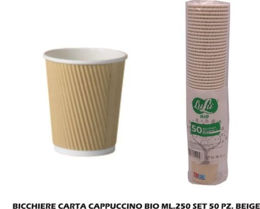Bicchiere Carta Cappuccino Bio Ml.250 Set 50 Pz. Beige-8052789892132