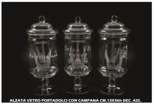 ALZATA VETRO PORTADOLCI CON CAMPANA CM.13X36h DEC. ASS. - Big House Shop