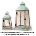 Lanterne Legno/Metallo Set 2 Pz. Cm.29X29X61H Cm.21X21X41H-8034052434652