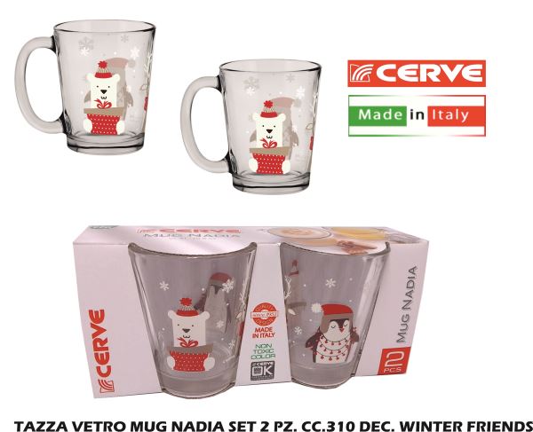 Tazza Vetro Mug Nadia Set 2 Pz. Cc.310 Dec. Winter Friends-8001691988426
