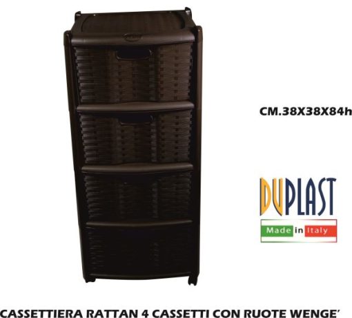 Cassettiera Rattan 4 Cassetti Con Ruote Wenge'-8024007079120