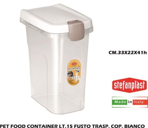 Pet Food Container Lt.15 Fusto Trasp. Cop. Bianco-