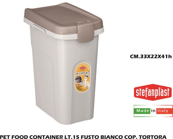 Pet Food Container Lt.15 Fusto Bianco Cop. Tortora-