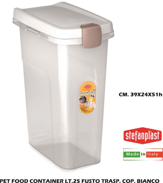 Pet Food Container Lt.25 Fusto Trasp. Cop. Bianco-