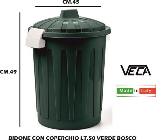 Bidone Con Coperchio Lt.50 Verde Bosco-8006839054339