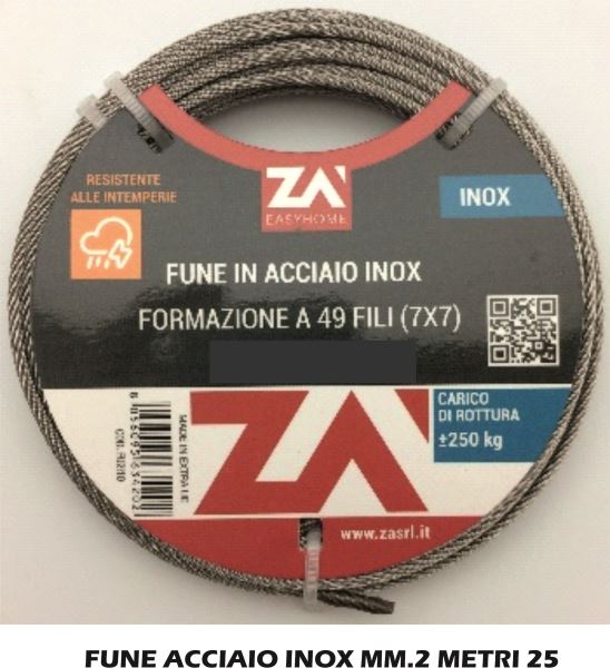 Fune Acciaio Inox Mm.2 Mt.25-8056095634219