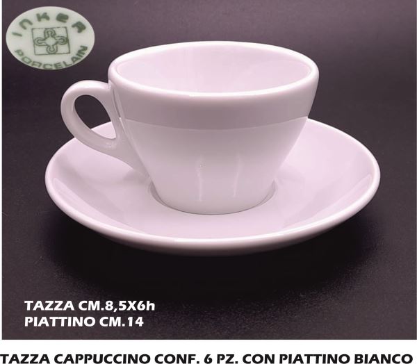 Tazza Cappuccino Conf. 6 Pz. C/Piattino Bianco-8033003309568