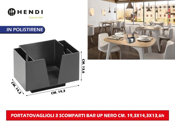 Portatovaglioli 3 Scomparti Bar Up Nero Cm.19,3X14,3X13,6H - Big House Shop