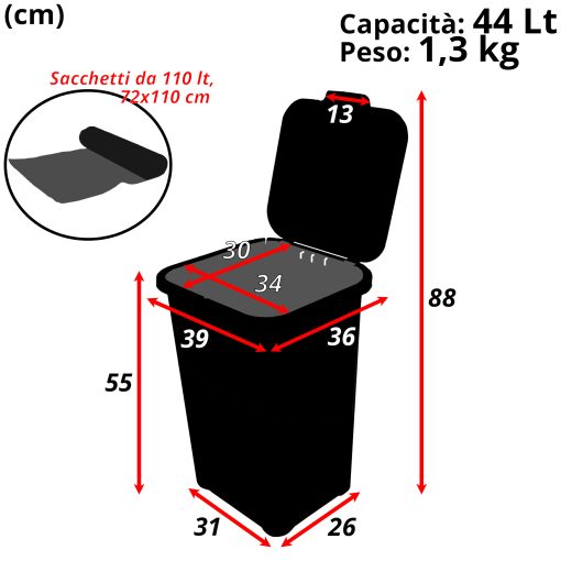 PATTUMIERA DIFFERENZIATA COVERLINE LT44 BIANCA + 10 SACCHETTI TRASPARENTI -  Big House Shop